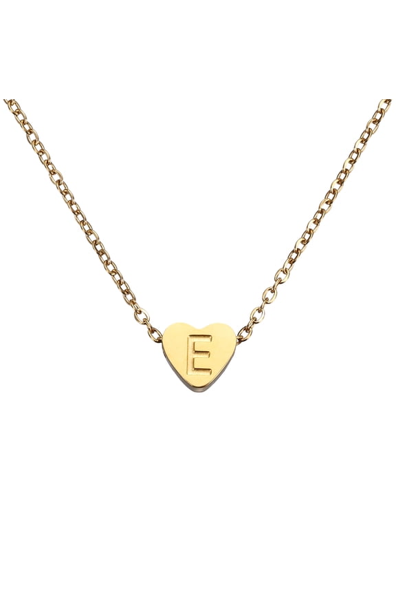 Initial Heart Necklace for Women, 18K Gold Plated Stainless Steel Chain Dainty Personalized Name Letter E Pendant Necklaces for Woman Jewelry Gifts, Gold Tone