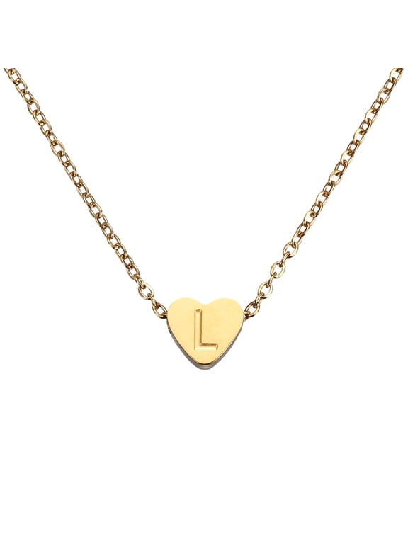 Initial Heart Necklace for Women, 18K Gold Plated Stainless Steel Chain Dainty Personalized Name Letter L Pendant Necklaces for Woman Jewelry Gifts, Gold Tone