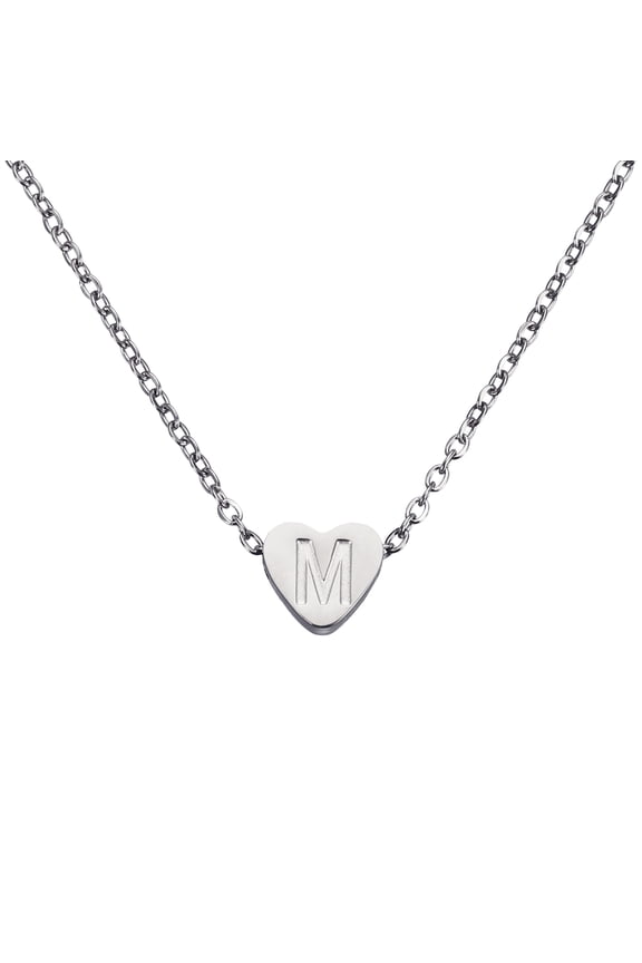 Initial Heart Necklace for Women, 18K Gold Plated Stainless Steel Chain Dainty Personalized Name Letter M Pendant Necklaces for Woman Jewelry Gifts, Silver Tone