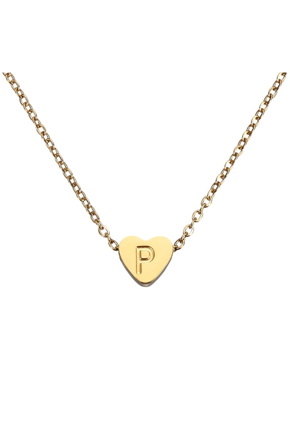 Initial Heart Necklace for Women, 18K Gold Plated Stainless Steel Chain Dainty Personalized Name Letter P Pendant Necklaces for Woman Jewelry Gifts, Gold Tone