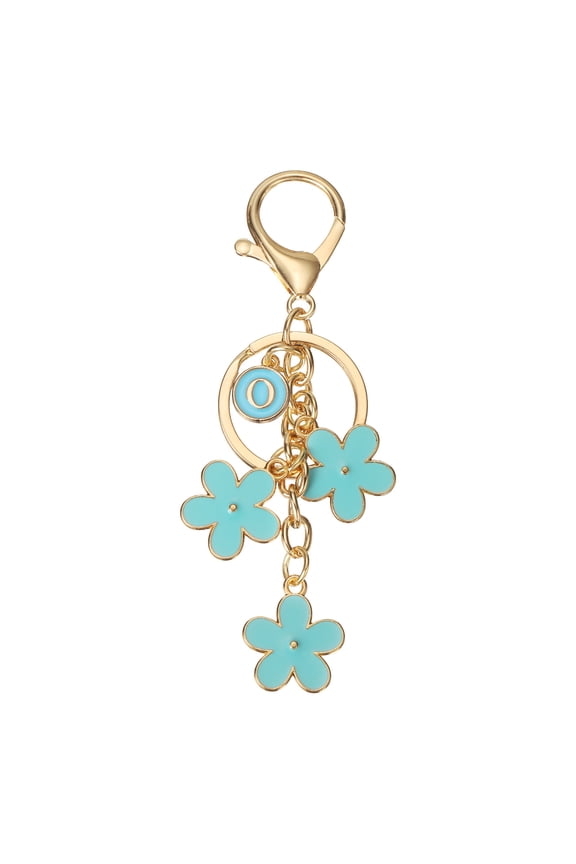 Initial Keychain, Flower Charm Letter-O Key Chain Cute Floral Charm Letter Keyring for Women Car Keys Handbags Purse Backpack Accessory Gift, Blue