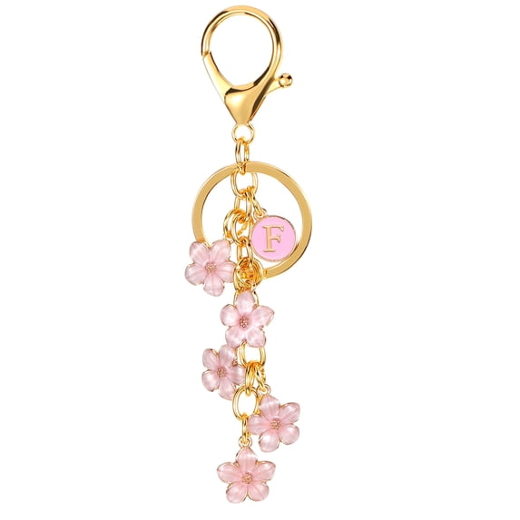 Uxcell Initial Letter Flower Keychain, Alphabet F Enamel Charm Flower Keyring, Pink