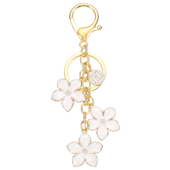 Uxcell Initial Letter Flower Keychain, Alphabet H Drip Oil White Charm Cherry Blossom