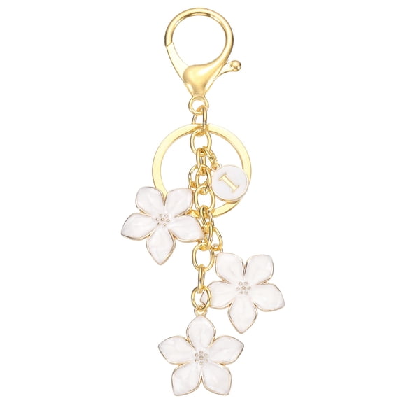 Uxcell Initial Letter Flower Keychain, Alphabet I Drip Oil White Charm Cherry Blossom