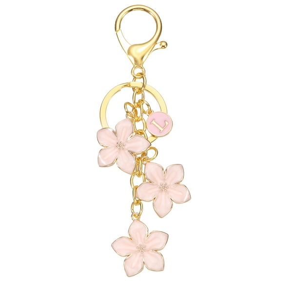 Uxcell Initial Letter Flower Keychain, Alphabet L Drip Oil Pink Charm Cherry Blossom