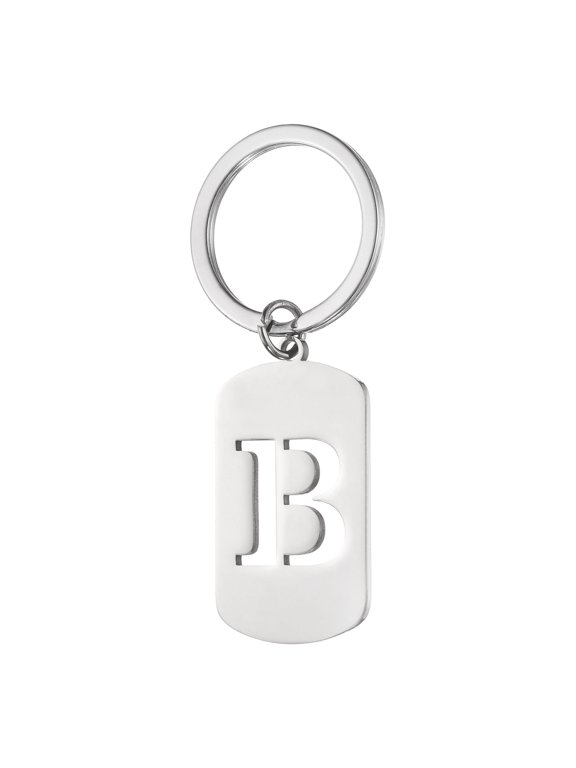 Initial Letter Key Chain, A-Z KeyChain DIY Pendant Key Ring for Keys Purse Party Gifts, Silver (Letter B)