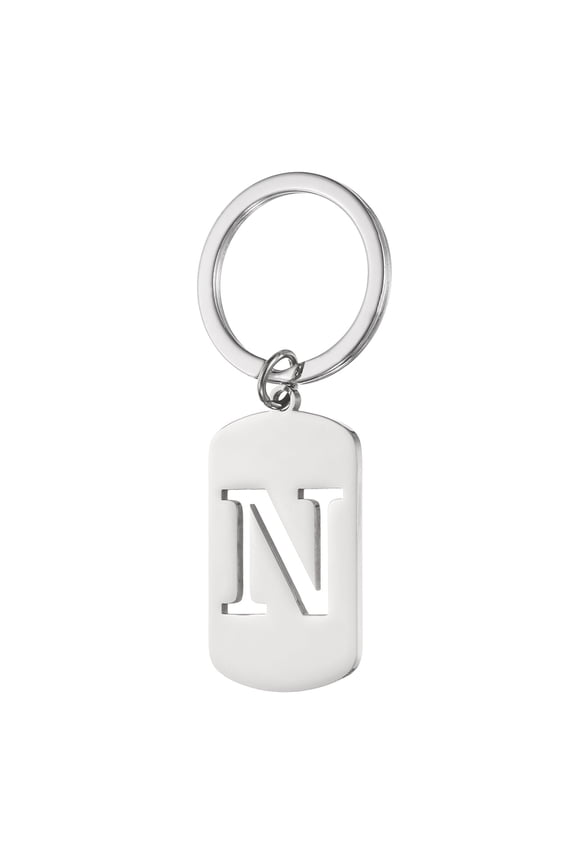 Initial Letter Key Chain, A-Z KeyChain DIY Pendant Key Ring for Keys Purse Party Gifts, Silver (Letter N)