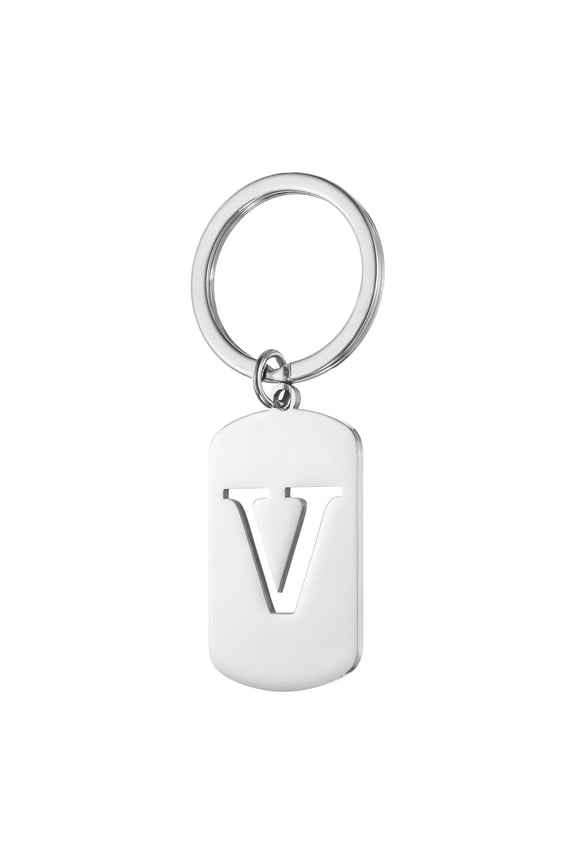 Initial Letter Key Chain, A-Z KeyChain DIY Pendant Key Ring for Keys Purse Party Gifts, Silver (Letter V)