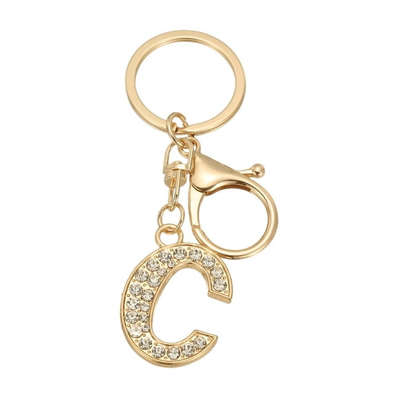 Uxcell Initial Letter Key Chain A-Z Keychain Initials Keyring Cute Metal Crystal Alphabet Keyring for Keys C