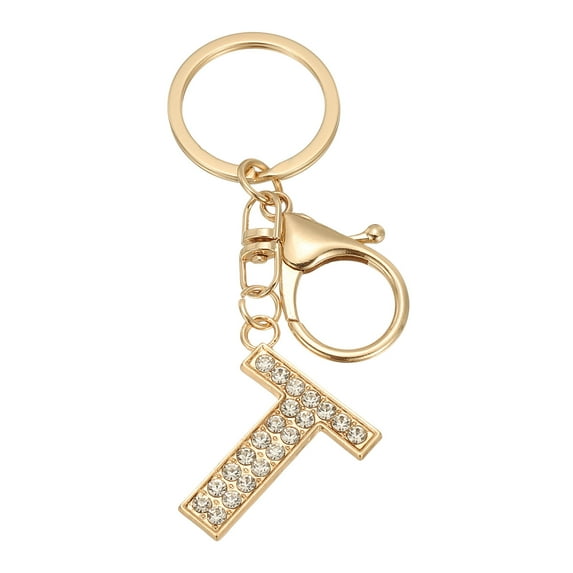 Uxcell Initial Letter Key Chain A-Z Keychain Initials Keyring Cute Metal Crystal Alphabet Keyring for Keys T