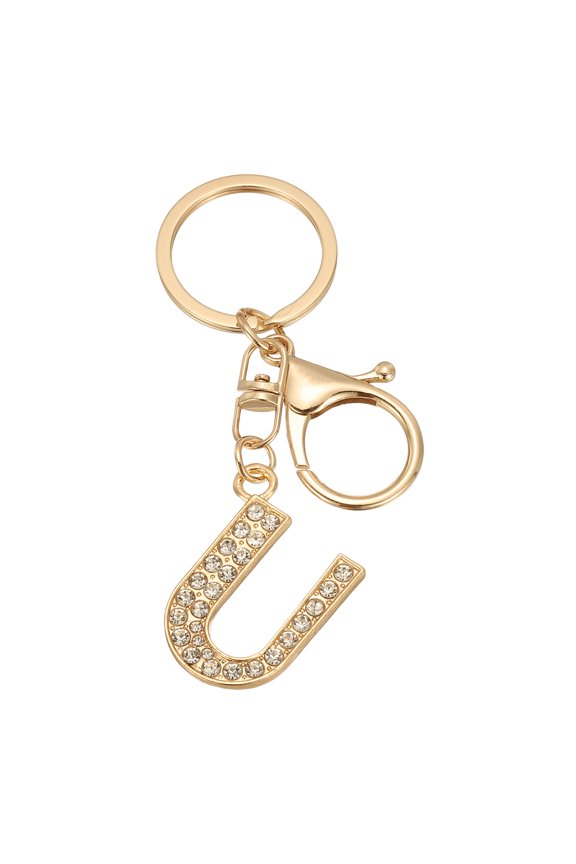 Initial Letter Key Chain A-Z Keychain Initials Keyring Cute Metal Crystal Alphabet Keyring for Keys U