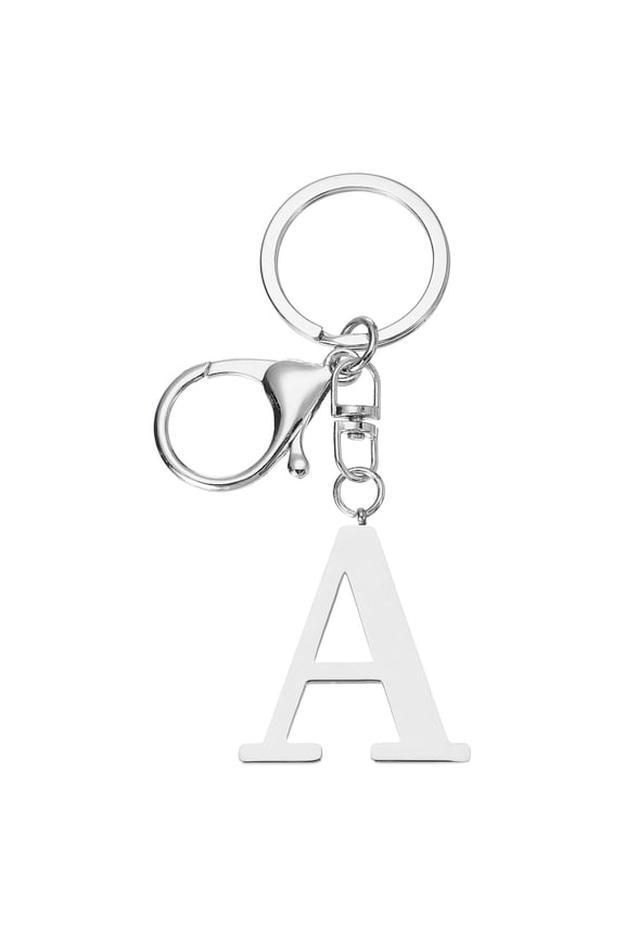 Initial Letter Key Chain, Letter A-Z Keychain Initials Keyring Alphabet Keyrings for Keys, Silver (A)