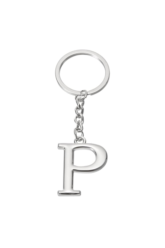 Initial Letter Key Chain Letter P Key Chain Pendant Key Ring Bag Backpack Decor Silver