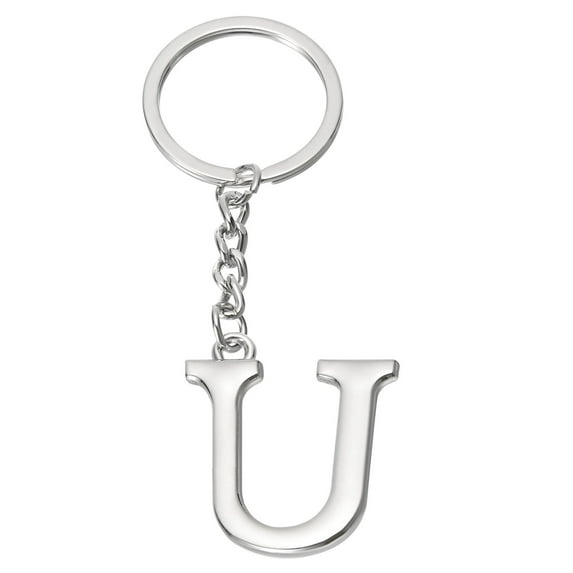 Uxcell Initial Letter Key Chain, Letter U Key Chain Pendant Key Ring Bag Backpack Decor, Silver