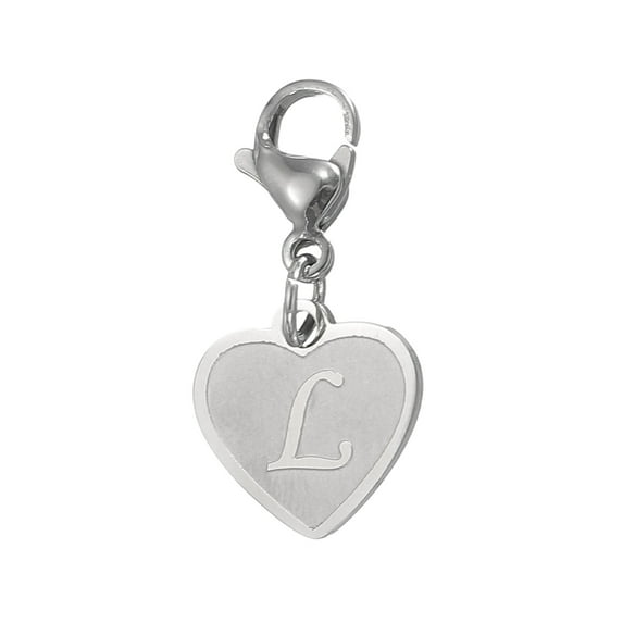 Uxcell Initial Letter KeyChain, Stainless Steel Letter A-Z Charm Keychain Cute Metal Heart Letter L