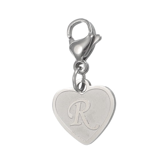Uxcell Initial Letter KeyChain, Stainless Steel Letter A-Z Charm Keychain Cute Metal Heart Letter R