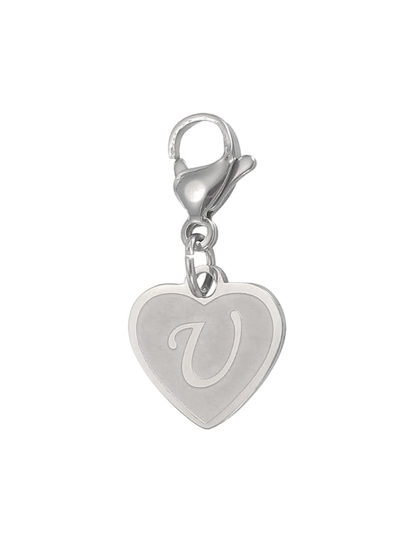 Initial Letter KeyChain, Stainless Steel Letter A-Z Charm Keychain Cute Metal Heart Letter U