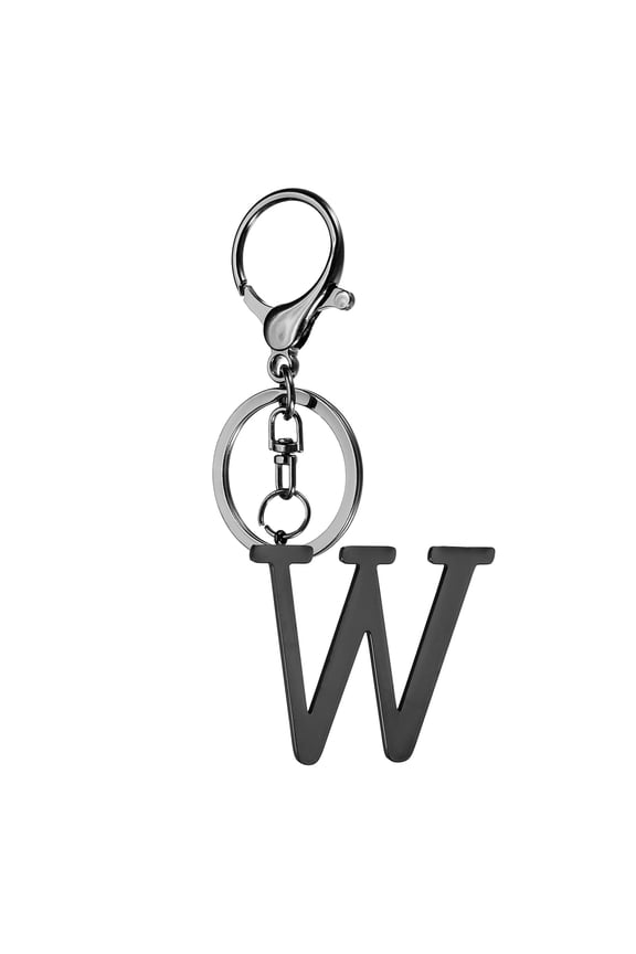 Initial Letter Keychain, 1PCS Key Chain Stainless Steel, Black ( Letter W)