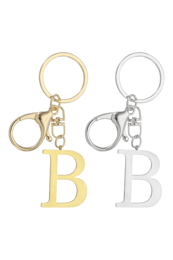 Initial Letter Keychain, 2Pcs Letter A-Z Keychain for Women Alphabet B Pendant for Key Handbag Purse Bag, Gold/Silver