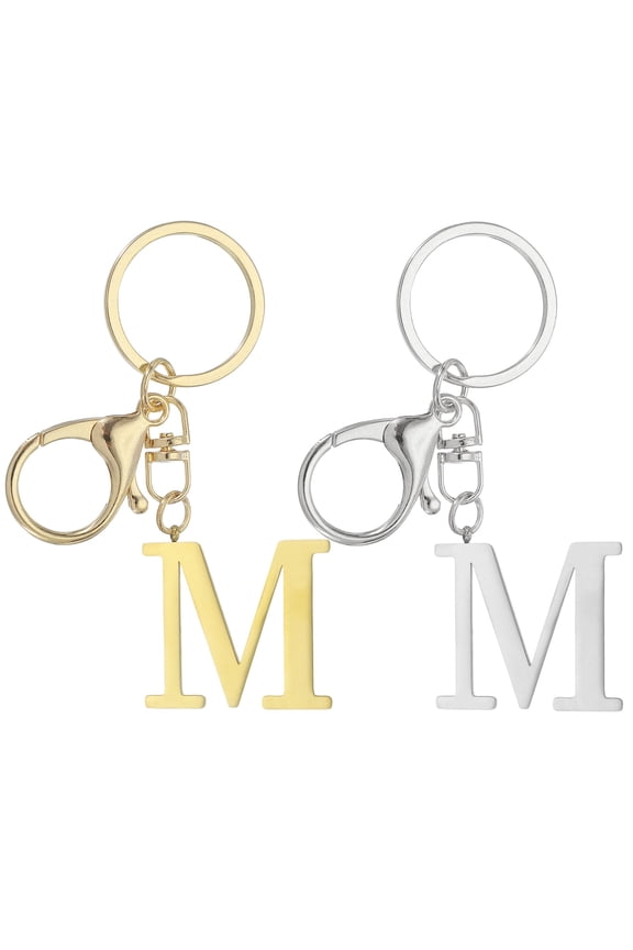 2 Pcs Initial Letter Keychain Letter Keychain for Women Alphabet Pendant for Key Handbag Purse Bag Letter M