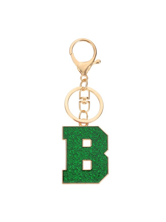 Initial Letter Keychain, A-Z Alphabet Keyring Letter B Metal Key Chain for Women Girls Keys Handbags, Green