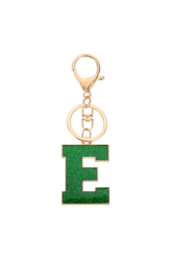Initial Letter Keychain, A-Z Alphabet Keyring Letter E Metal Key Chain for Women Girls Keys Handbags, Green