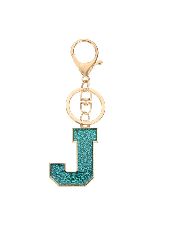 Initial Letter Keychain, A-Z Alphabet Keyring Letter J Metal Key Chain for Women Girls Keys Handbags, Blue