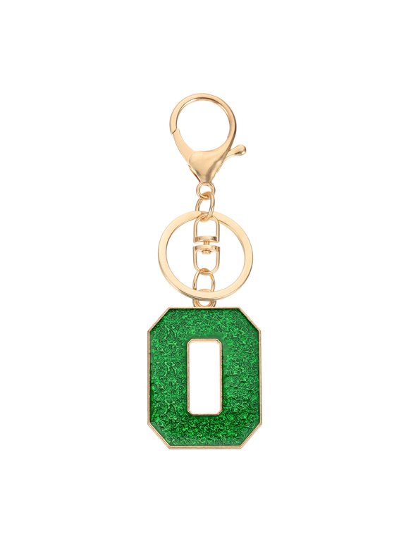 Initial Letter Keychain, A-Z Alphabet Keyring Letter O Metal Key Chain for Women Girls Keys Handbags, Green