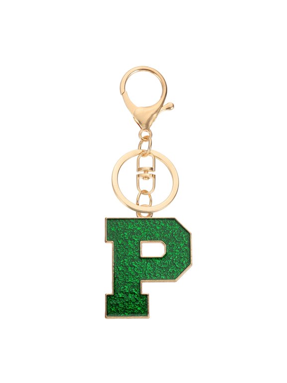 Initial Letter Keychain, A-Z Alphabet Keyring Letter P Metal Key Chain for Women Girls Keys Handbags, Green