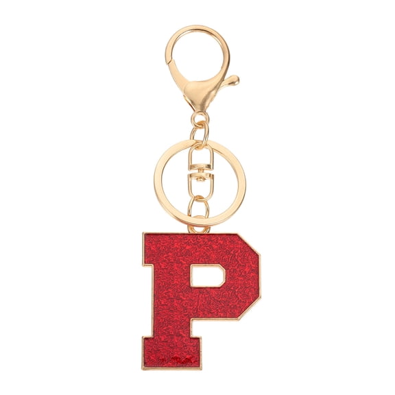 Uxcell Initial Letter Keychain, A-Z Alphabet Keyring Letter P Metal Key Chain for Women Girls Keys Handbags, Red