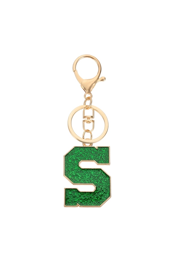 Initial Letter Keychain, A-Z Alphabet Keyring Letter S Metal Key Chain for Women Girls Keys Handbags, Green
