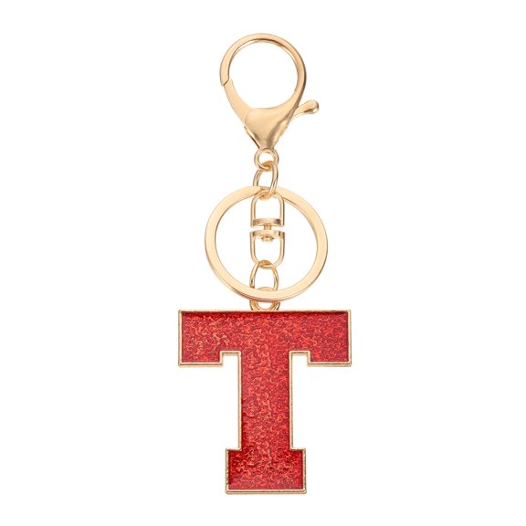 Uxcell Initial Letter Keychain, A-Z Alphabet Keyring Letter T Metal Key Chain for Women Girls Keys Handbags, Red