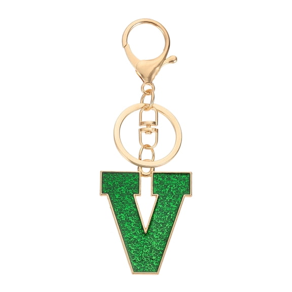 Uxcell Initial Letter Keychain, A-Z Alphabet Keyring Letter V Metal Key Chain for Women Girls Keys Handbags, Green