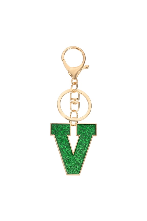 Initial Letter Keychain, A-Z Alphabet Keyring Letter V Metal Key Chain for Women Girls Keys Handbags, Green