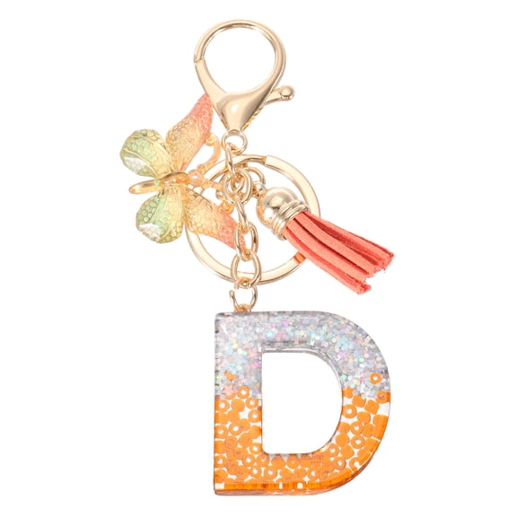Uxcell Initial Letter Keychain, Cute Tassel Butterfly Keychain Letter Keychain Charm for Women Girls Key Purse Handbag Letter-D Orange/Silver