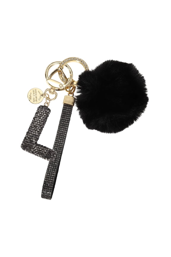 Initial Letter Keychain, Alphabet L Bling Rhinestone Keyring Key Chains Charms with Pom and Rhinestone Wristlet for Women Girls Car Key Purse Backpack Handbag Charm, Grey