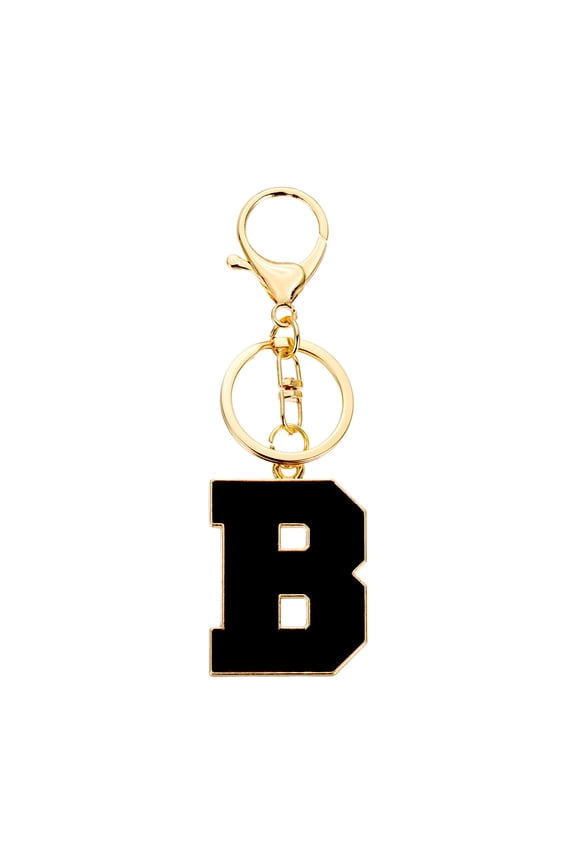 Initial Letter Keychain, Black A-Z Alphabet Keyring A-Z Letter, Personalized Metal Key Chain for Women Men Gift Purse Handbags Car Key Rings (B)