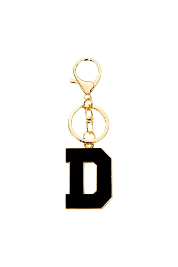 Initial Letter Keychain, Black A-Z Alphabet Keyring A-Z Letter, Personalized Metal Key Chain for Women Men Gift Purse Handbags Car Key Rings (D)