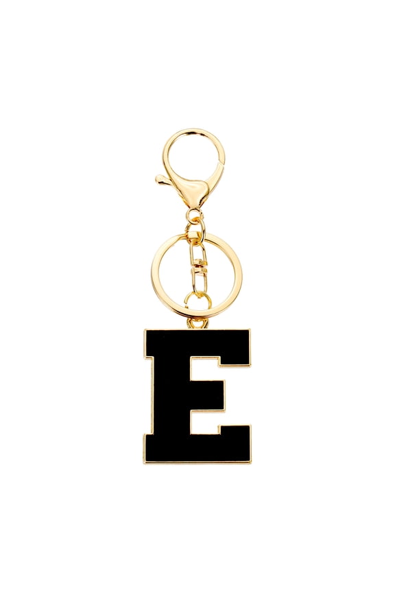 Initial Letter Keychain, Black A-Z Alphabet Keyring A-Z Letter, Personalized Metal Key Chain for Women Men Gift Purse Handbags Car Key Rings (E)