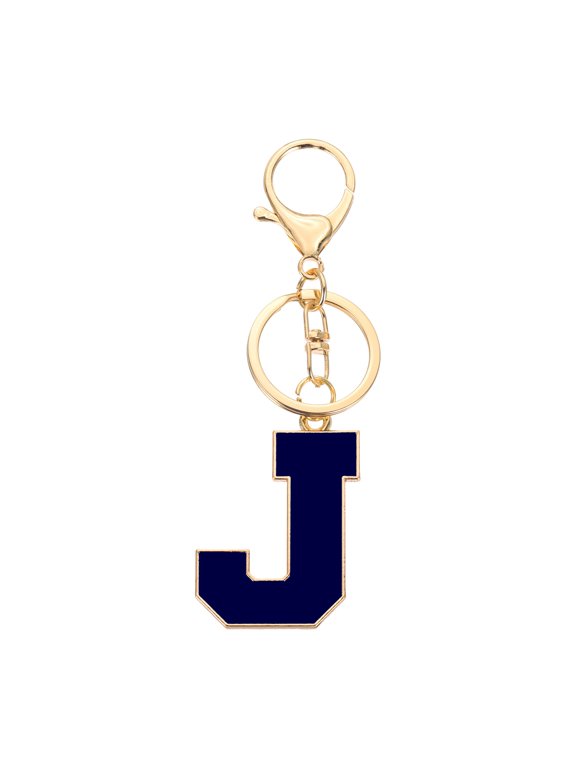 Initial Letter Keychain, Black A-Z Alphabet Keyring A-Z Letter, Personalized Metal Key Chain for Women Men Gift Purse Handbags Car Key Rings (J)