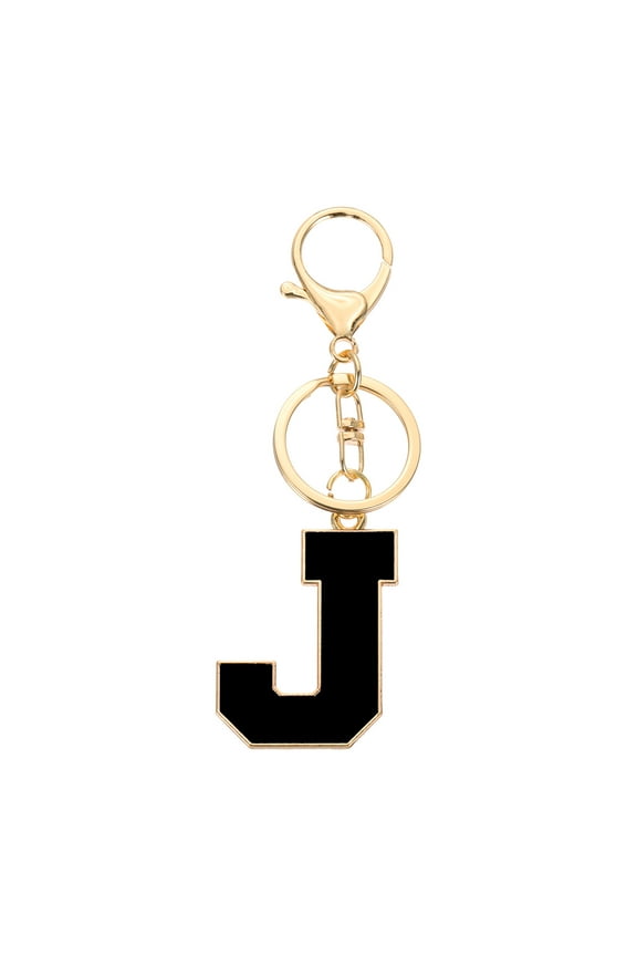 Initial Letter Keychain, Black A-Z Alphabet Keyring A-Z Letter, Personalized Metal Key Chain for Women Men Gift Purse Handbags Car Key Rings (J)