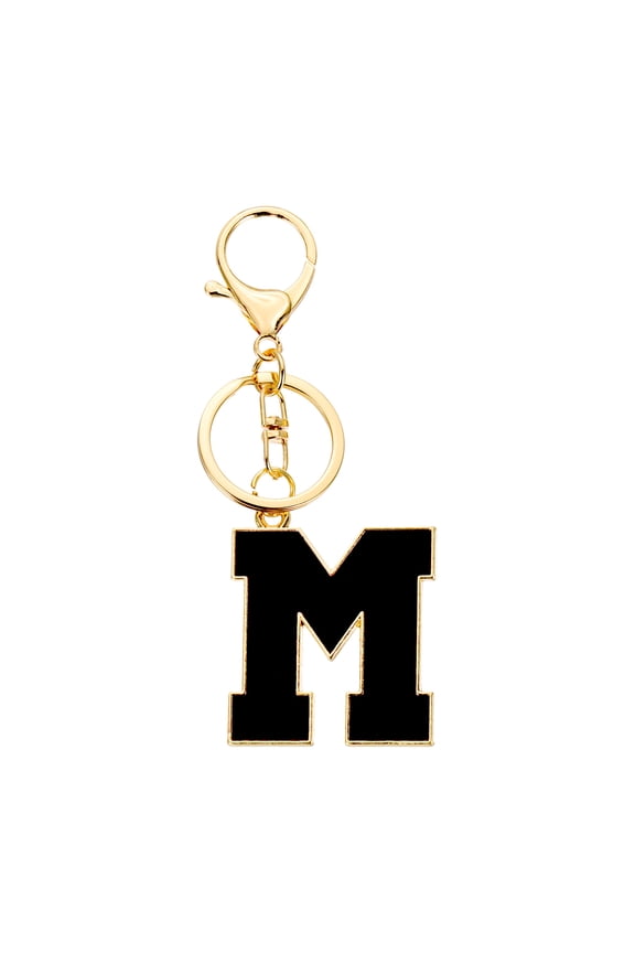 Initial Letter Keychain, Black A-Z Alphabet Keyring A-Z Letter, Personalized Metal Key Chain for Women Men Gift Purse Handbags Car Key Rings (M)