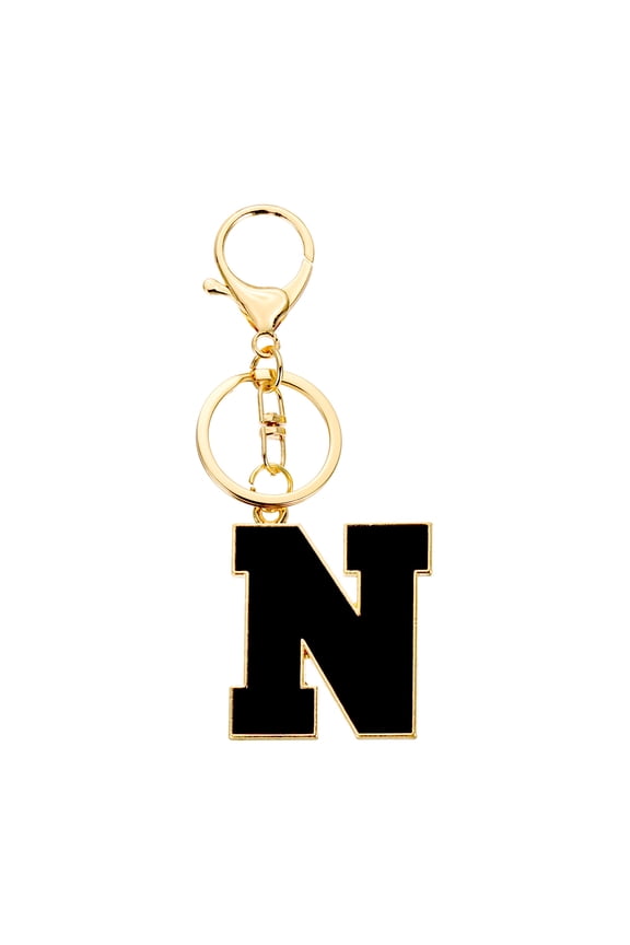 Initial Letter Keychain, Black A-Z Alphabet Keyring A-Z Letter, Personalized Metal Key Chain for Women Men Gift Purse Handbags Car Key Rings (N)