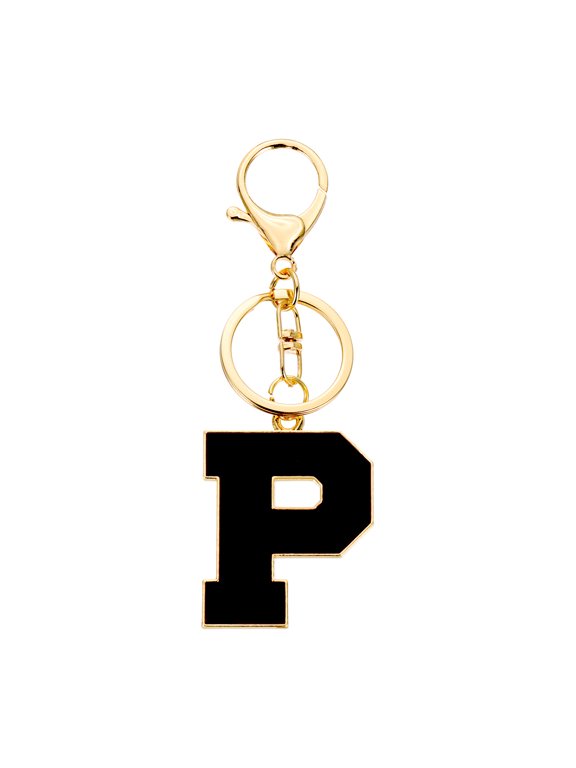 Initial Letter Keychain, Black A-Z Alphabet Keyring A-Z Letter, Personalized Metal Key Chain for Women Men Gift Purse Handbags Car Key Rings (P)