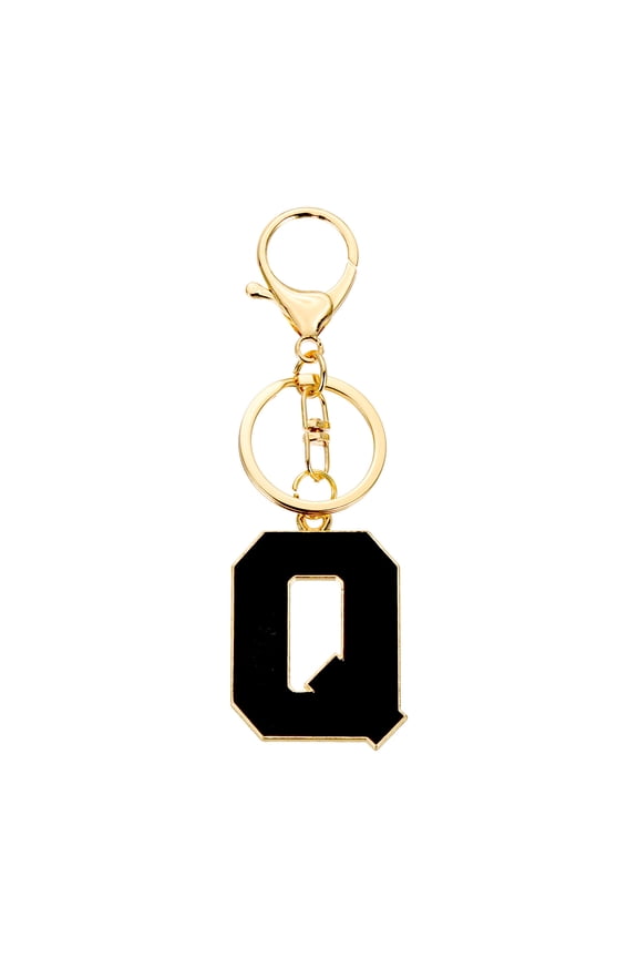 Initial Letter Keychain, Black A-Z Alphabet Keyring A-Z Letter, Personalized Metal Key Chain for Women Men Gift Purse Handbags Car Key Rings (Q)