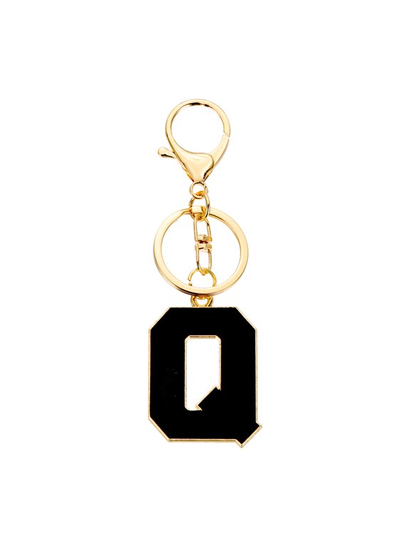 Initial Letter Keychain, Black A-Z Alphabet Keyring A-Z Letter, Personalized Metal Key Chain for Women Men Gift Purse Handbags Car Key Rings (Q)