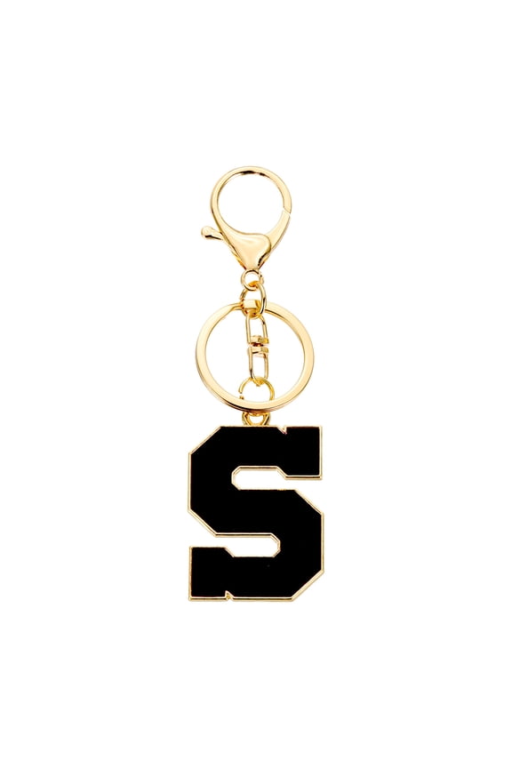 Initial Letter Keychain, Black A-Z Alphabet Keyring A-Z Letter, Personalized Metal Key Chain for Women Men Gift Purse Handbags Car Key Rings (S)