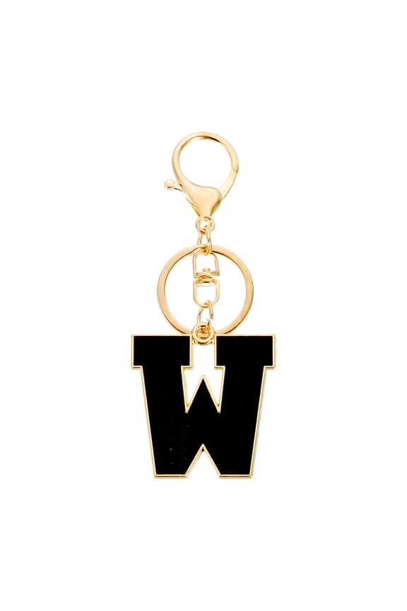 Initial Letter Keychain, Black A-Z Alphabet Keyring A-Z Letter, Personalized Metal Key Chain for Women Men Gift Purse Handbags Car Key Rings (W)