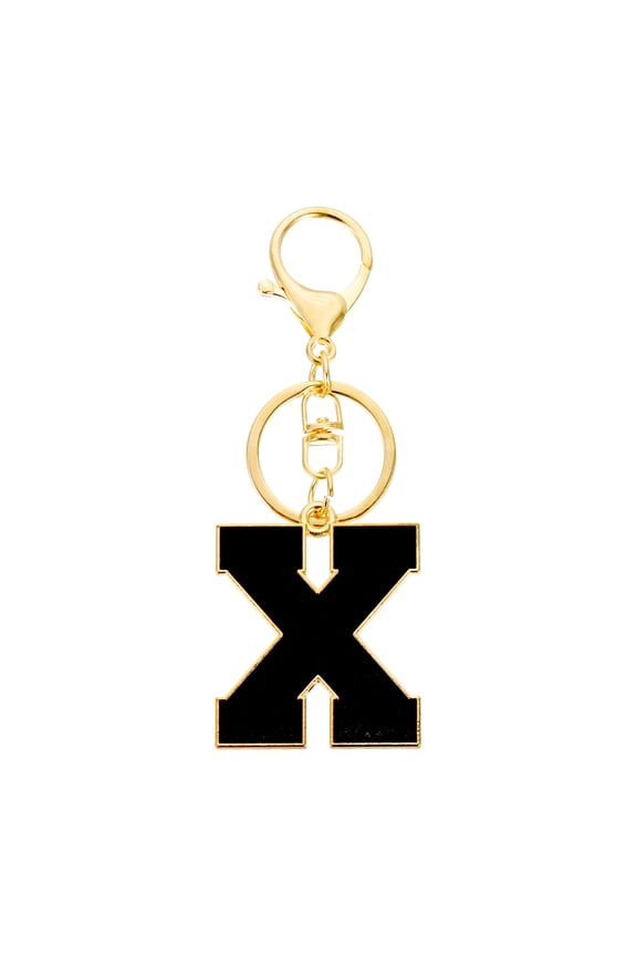 Initial Letter Keychain, Black A-Z Alphabet Keyring A-Z Letter, Personalized Metal Key Chain for Women Men Gift Purse Handbags Car Key Rings (X)