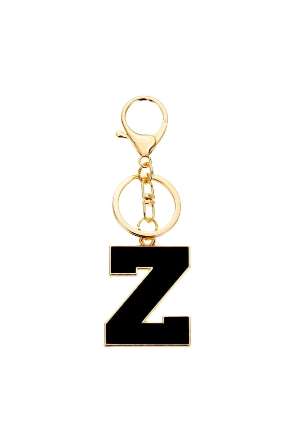 Initial Letter Keychain, Black A-Z Alphabet Keyring A-Z Letter, Personalized Metal Key Chain for Women Men Gift Purse Handbags Car Key Rings (Z)